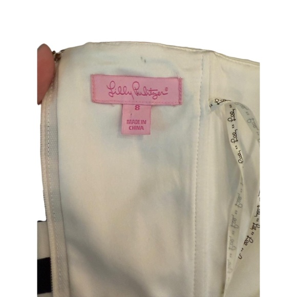 Lilly Pulitzer Black White Striped Strapless Embroidered Flower Dress size 8 - Picture 6 of 9